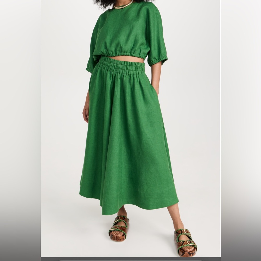SUZIE KONDI kyria green linen skirt
